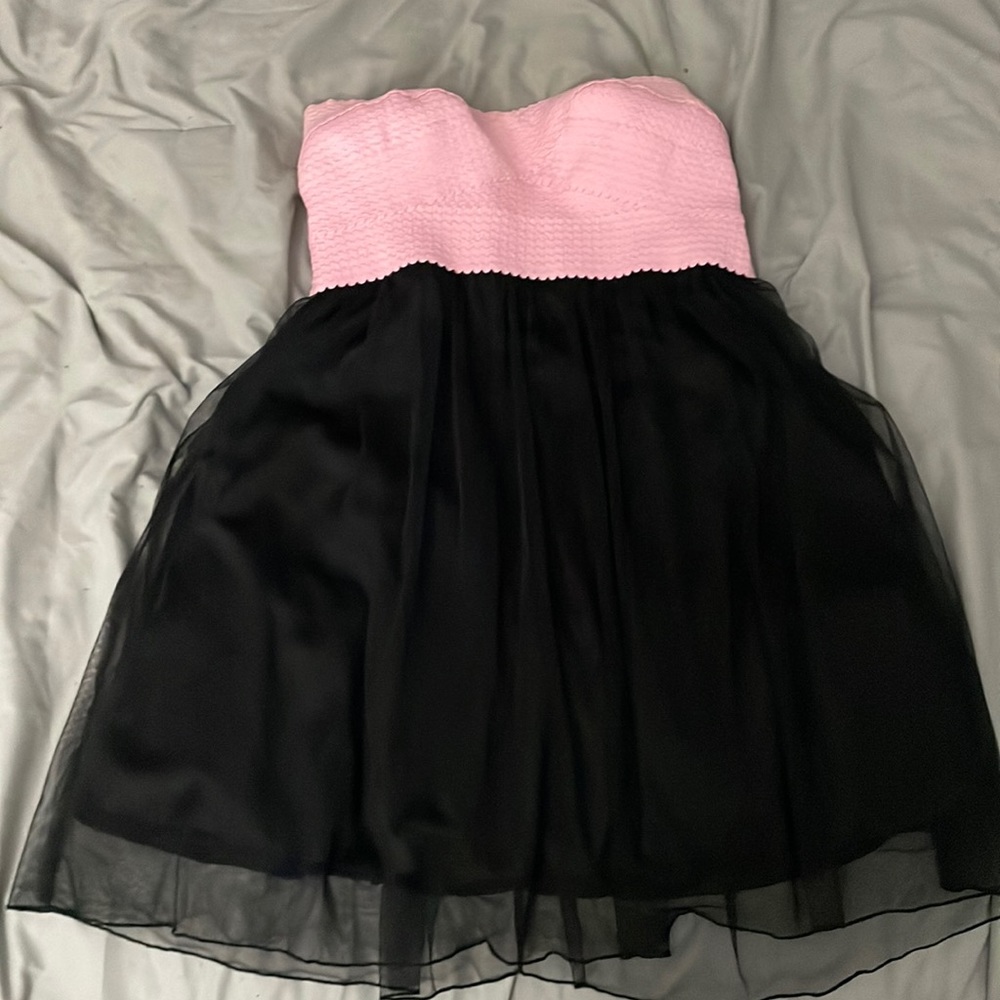 Pink and black strapless dress